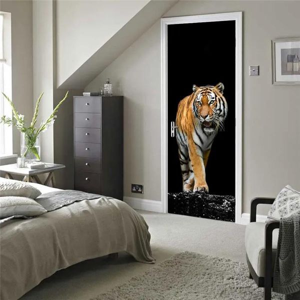 Adesivos adesivos ferozes adesivos de parede de tigre diy decoração de decoração de casa pvc adesivo de porta à prova d'água imitação 3d decalque