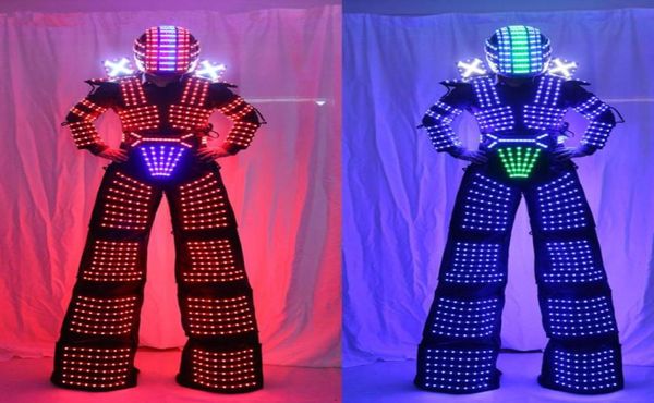 Светодиодный костюм робота Дэвида Гетты Светодиодный костюм робота с подсветкой Kryoman Robot Ходули Одежда Светящиеся костюмы1960226