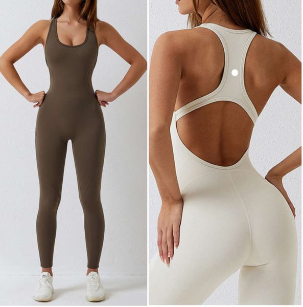 LL-8036 Macacões femininos roupas de yoga sem mangas close-fitting dança macacão de uma peça calças compridas secagem rápida respirável