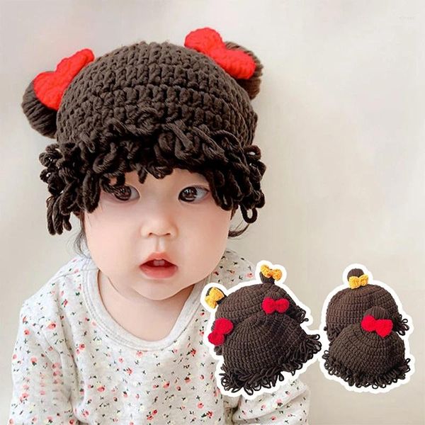 Berets Nette Ohr Häkeln Baby Hut Weiche Perücke Geflecht Infant Mädchen Jungen Kappe Beanie Solide Winter Kinder Gestrickte Warme Schutz motorhaube