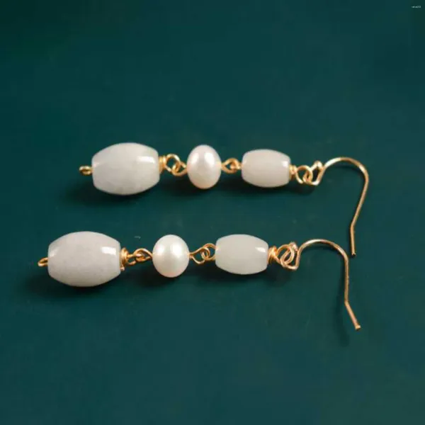 Orecchini pendenti moda bianco naturale rotondo perla riso giada oro regalo d'acqua dolce portafortuna coltivato Halloween Natale fai da te