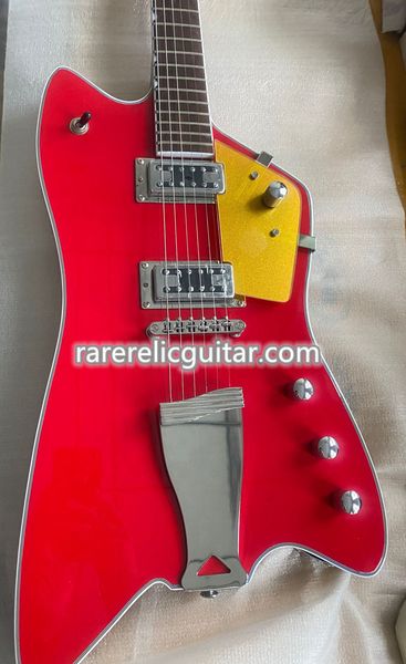 Navio Rápido 6199 Billy Bo Júpiter Thunderbird Vermelho Guitarra Elétrica Rosewood Fingerboard Miniatura Inlay Belly Cut Contour Mogno Corpo Gold Sparkle Pickguard