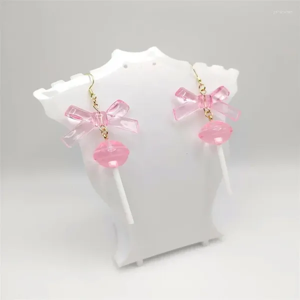 Orecchini pendenti Cute Coquette Pink Candy Bow Lollipop Decora