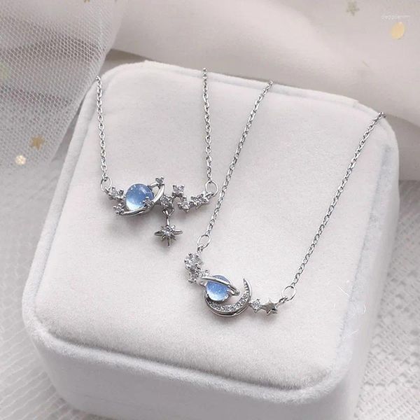 Ожерелья с подвесками 925 посеребренный кристалл, звезда, луна, очаровательное ожерелье для женщин, колье, свадебный подарок Dz863