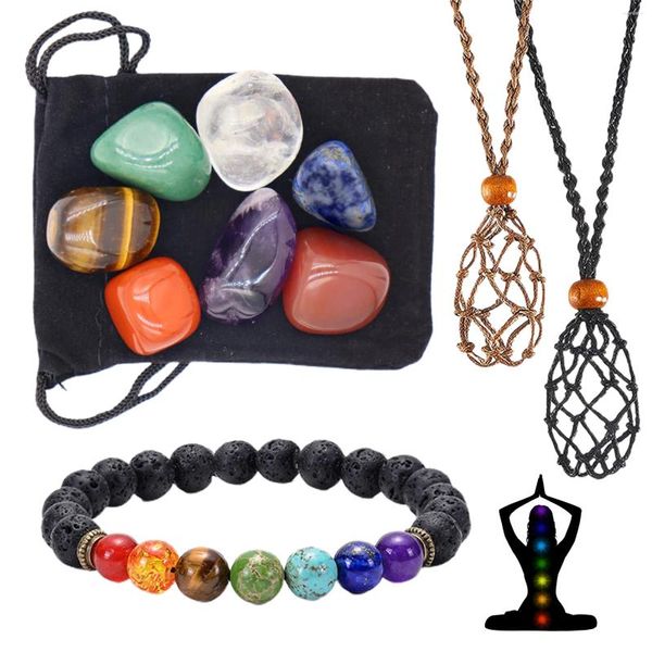 Colar brincos conjunto 11 pçs natural cura energia espiritual coleção 7 chakra presente yoga com pulseira meditação diy cristais pedra