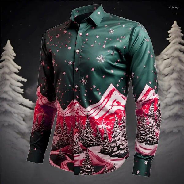 Camicie casual da uomo Boutique Albero di Natale Camicia con stampa fiocchi di neve Cardigan estivo Canottiera con risvolto Top moda di strada