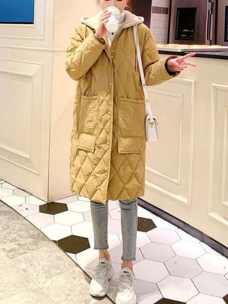 Jaqueta de inverno feminina de couro super quente emenda manga longa superior casaco branco solto quente xadrez casual acolchoado casacos femininos parka
