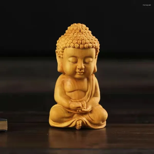 Figurine decorative Scultura in legno Versione Q Decorazione Buddha Samanera Pezzi manuali Artigianato a carattere solido