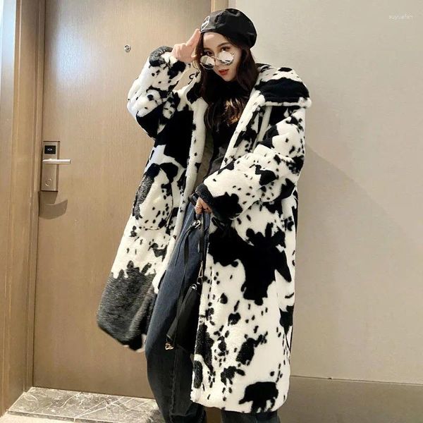 Frauen Pelz Paar Winter Baumwolle Kleidung Gedruckt Schwarz Weiß Panda Nachahmung Haar Nerz Fleece Verdickt Warme Mantel Männer Und frauen