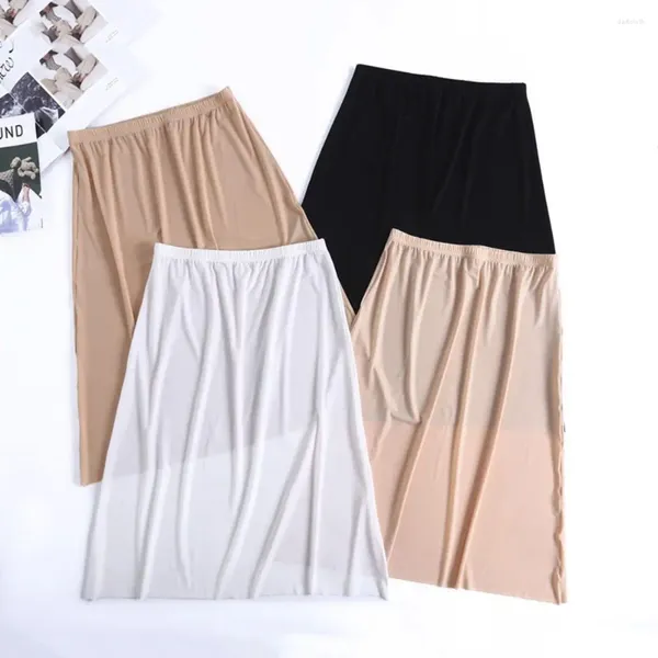 Saias Base de Petticoat Cintura Alta Algodão Underskirt Metade Desliza Segurança Mulheres Long Ice Silk