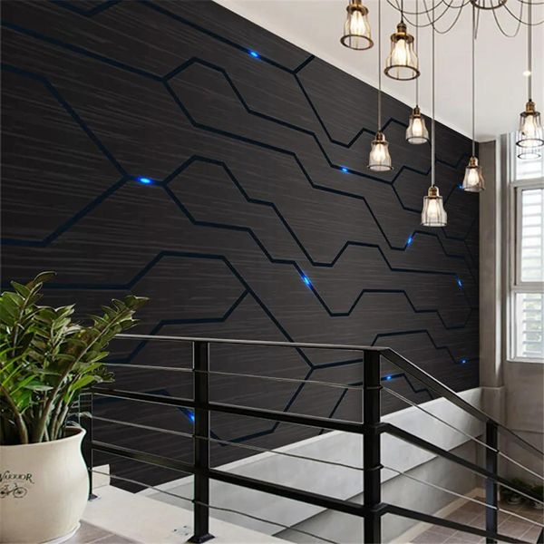 Papéis de parede 3D Black Metal Circuit Board Industrial Wall Paper Technology Company Decor Decor Mural Esports Hall Internet Bar KTV Papel de parede