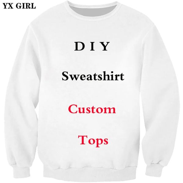 Yx menina diy design personalizado das mulheres dos homens moletom casual impressão 3d hoodies gota atacadistas fornecedores para drop shipper 231229