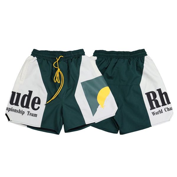 Moda New Rhude Mens Shorts Designer Shorter Mulheres Nadar Curto Caju Flor Malha Cordão Homens Casais Corredores Sportswear Solto Ru Casual Praia Sweatpants