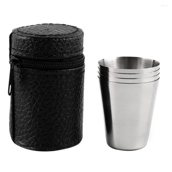 Conjunto de frascos de quadril com 4 canecas de aço inoxidável, copo de acampamento, café, chá, cerveja com estojo, ideal para piquenique de férias