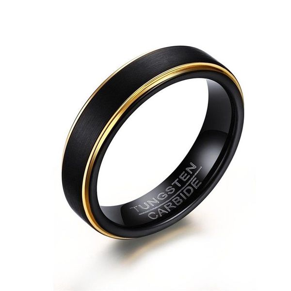 Alianças de casamento com acabamento fosco preto de dois tons de carboneto de tungstênio de 5 mm com bordas douradas Design personalizado Engraving256O