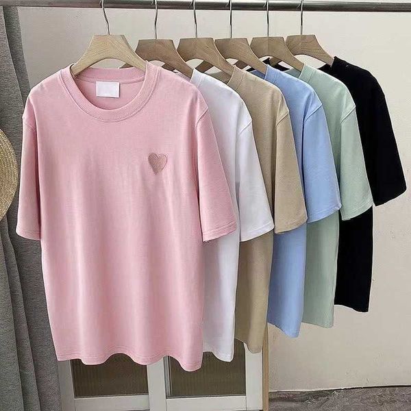 21 Farben Herren T -Shirt besticktes rotes Herz Festes Hemden für Männer Designer Top Kurzarm Amis Farbe Big Love Round Neck Kurzarm Damen xu0u