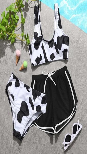 OnePieces Çocuklar Teen Girls Cow Floral Mayo Yaz yelek mayo üçlü bikini setleri yüzme plaj kıyafeti gençleri genç gi9302646