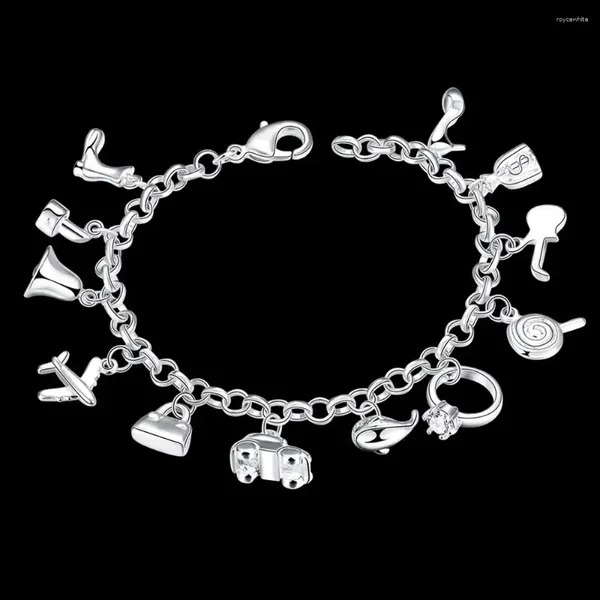 Braccialetti con ciondoli Bracciale con ciondolo per donna Gioielli placcati in argento Stile carino Regalo di Natale Timbro 925 Matrimonio Zircone Bella catena