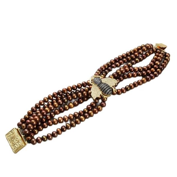 Bracciale GuaiGuai Gioielli 8'' 7 fili Marrone Perla CZ Bracciale Scarabeo Donna Gioielli di moda