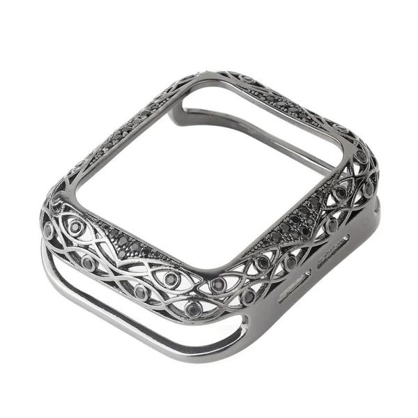 Accessori Fran51A Cover di lusso in metallo intagliato da donna per Apple Watch 6 SE 5 4 3 Paraurti con diamante per iWatch 40mm 44mm 38mm 42mm Bling Shell