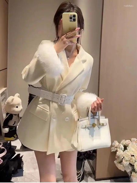 Frauen Anzüge 2023 Herbst Winter Koreanischen Stil Lose Gepolsterte Anzug Jacke Elegante Und High-End-Feder Langarm Wolle für Frauen