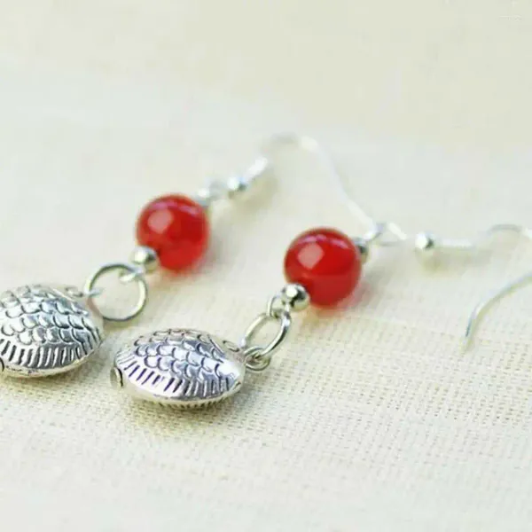 Dangle Küpeler Doğal Carnelian Kalp Balık Tibet Silver Anneler Günü Paskalya Tatlı Su Tatil Hediyeleri Hediye Takı Aksesuarları