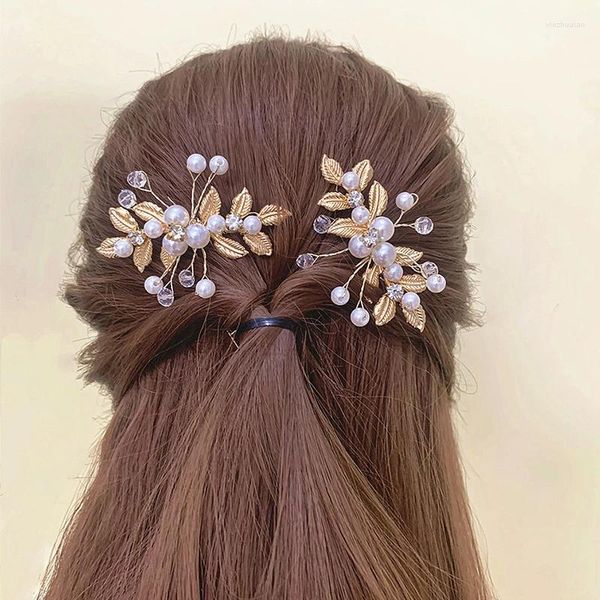 Acessórios de cabelo retro flor folha clipes pérola cristal em forma de u estilo antigo desempenho de casamento pequeno hairpin nupcial headwear