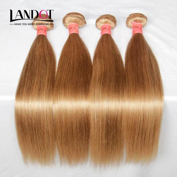 Webt 4 Bundles Brasilianisches Peruanisches Malaysisches Indisches Reines Haar Glatt Farbe #27 Honigblond Brasilianisches Echthaar Webt Remy Haar Ex