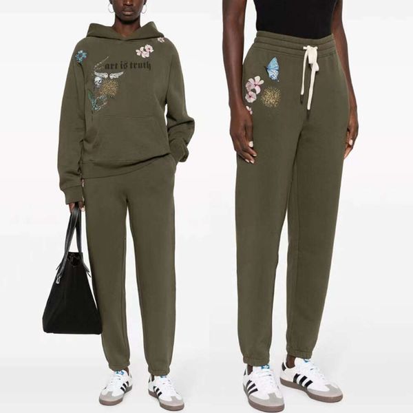 Zadig Voltaire Bordado Sweatpants Zv Flor de Cerejeira Borboleta Bordado Calças Esportivas Mulheres Designer de Lã Calças Compridas Sanitárias