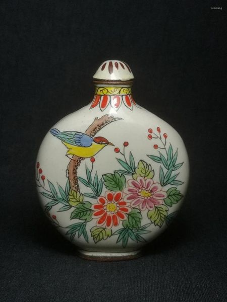 Coleção de garrafas Arte Vintage China Cloisonne Pintura Flores E Pássaros Rapé