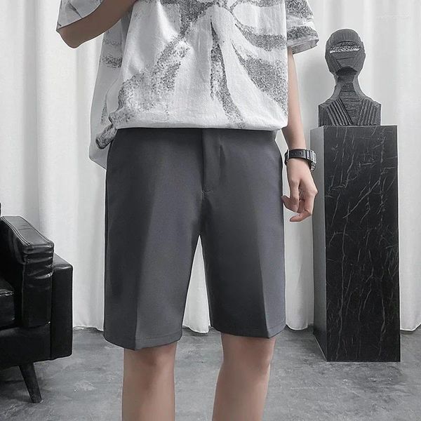 Shorts masculinos verão para homens 2023 moda fina cor sólida na altura do joelho terno calças meados reta inteligente casual mens