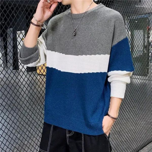 Maglioni da uomo Maglione lavorato a maglia Maschile senza felpa con cappuccio Abbigliamento a righe Pullover blu Maglioni overfit casual lisci Prodotti di vendita 2023