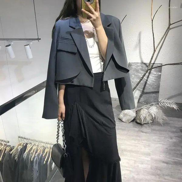 Damenanzüge, bauchfrei, schwarz, kurze Kleidung, Blazer, weibliche Mäntel und Jacken, weiße Oberbekleidung, jugendliche Frauenkleidung, koreanische Mode