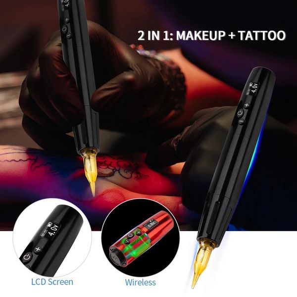 Macchina per tatuaggio senza fili Dermografo Trucco permanente Hine Coreless Motor Pistola per tatuaggio rotativa Corpo Tatuaggio/sopracciglia/palpebre/labbra