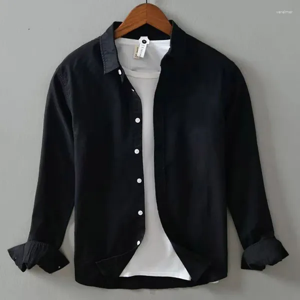 Erkek sıradan gömlekler oxford pamuk gömlek uzun kollu yaka sonbahar moda üstleri basit düz renkli ceket iş
