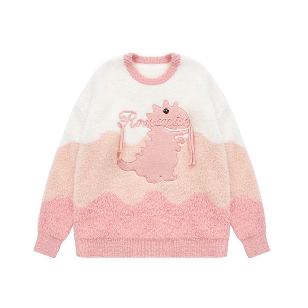 Nuovo prodotto autunno e inverno Dopamine Wave Contrast Little Dinosaur Maglione Pullover a maglia larga