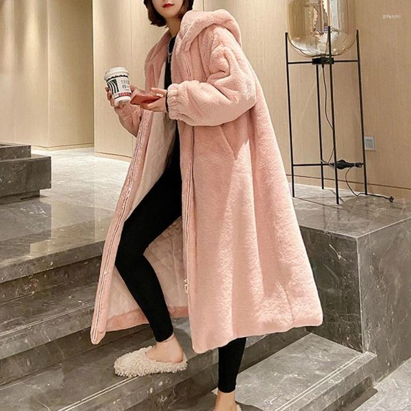 Casaco de pele feminino com capuz grosso falso jaqueta rosa outono inverno maxi casaco longo quente cinto de luxo preto parkas bontjas peludo outerwear