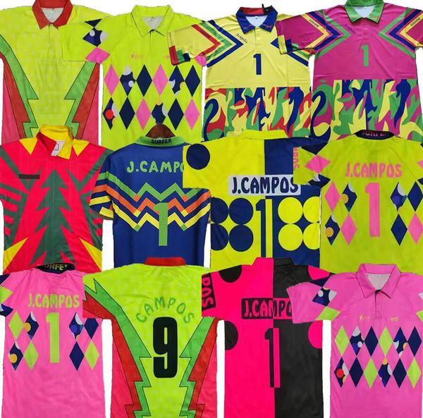 Retro México Futebol Jerseys Goleiro Jorge Campos 1992 1993 1994 1995 J.Campos # 9 Verde Amarelo Clássico 92 93 94 95 Camisa de Futebol Vintage