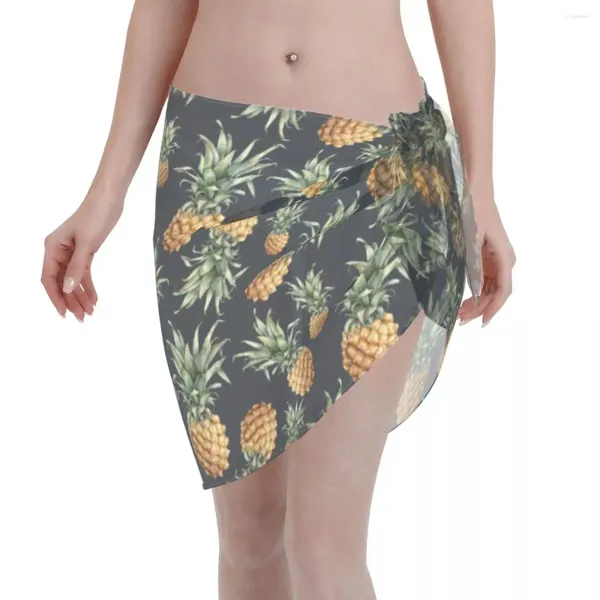 Roupa de banho feminina abacaxi fruta padrão sexy mulher cobrir envoltório chiffon pareo sarong beachwear biquinis cover-ups saia maiôs