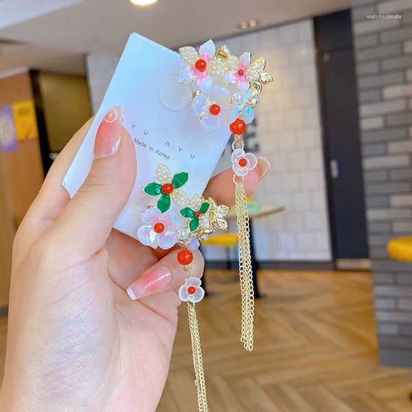 Grampos de cabelo Long Tassel Shell Flower Girl Hanfu Clip Hairpin