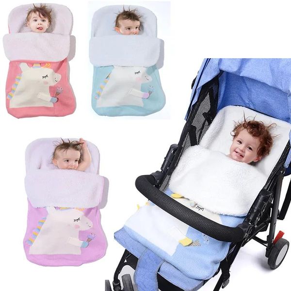 Sacos de dormir do bebê malha unicórnio sacos de dormir carrinho recém-nascido saco de dormir da criança outono inverno envolve swaddling 4 cores lençol infantil c