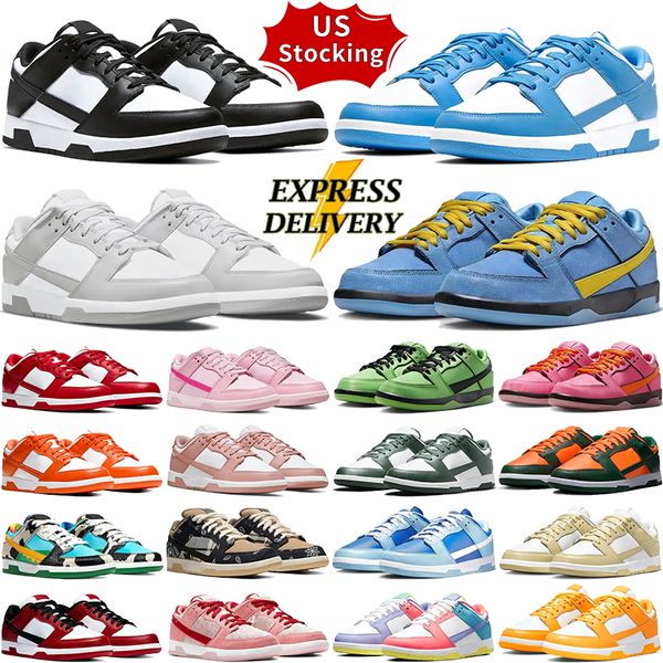 US Stocking Lows Branco Preto Panda Designer Tênis de corrida para homens Mulheres Low Flat Sneakers Cinza Nevoeiro UNC Coast Triple Pink Team Gold Argon Local Warehouse Mens Trainers