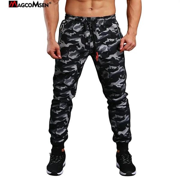 Брюки MAGCOMSEN, мужские зауженные спортивные брюки для бега, камуфляжные спортивные брюки с завязками и карманами на молнии