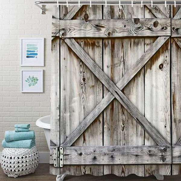 Одеяла, деревянная дверь сарая, комплект занавесок для душа, старые занавески для ванной комнаты, полиэстеровая ткань, водонепроницаемый декор для ванны