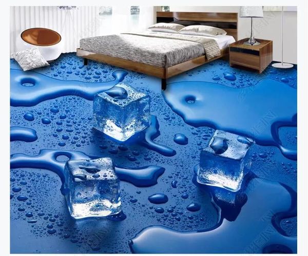 Tapeten 3D maßgeschneiderte PVC selbstklebende Wandtapete Bodenmalerei Wasserdichte Badezimmer-Eiswürfel 3D-Bodenfliesen