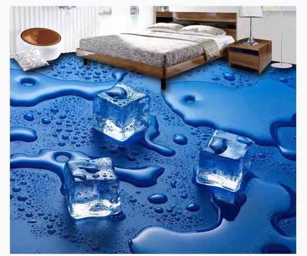 Tapeten Wallpaper 3D Customized PVC Selfadhäsive Wandmurmeltapeten Fußböden Malerei Wasserdichte Badezimmer Eiswürfel 3D -Bodenfliesen