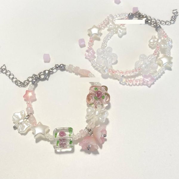 Charme Pulseiras Mundo Romântico Caseiro Frisado Pulseira Rosa Bonito Starfish Bow Convallaria Girl Drop Delivery Otwbd