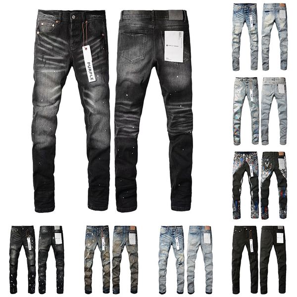 Mens Purple Womens Designer Jeans Fashion Studden Ripped Bikers Denim Cargo for Men Black Pants