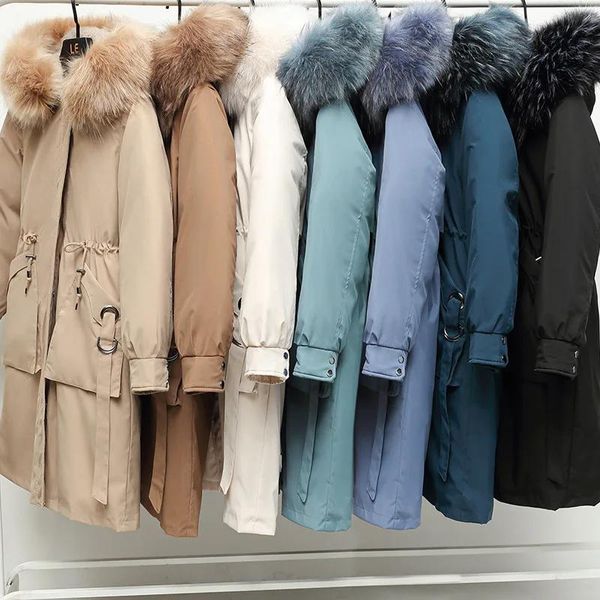 Couro fdfklak dois wear destacável parkas midlength casaco de inverno senhoras algodão acolchoado jaqueta rússia blusão feminino veste oversize