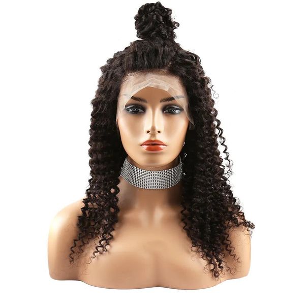 Perucas venda onda encaracolado peruca dianteira do laço preplucked brasileiro profundo encaracolado ondulado remy virgem perucas de cabelo humano para preto feminino julienchina